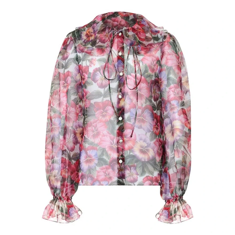 NWT  Dolce & Gabbana Floral Print Blouse Silk Shirt Multicolor IT 38 XS - Picture 4 of 6